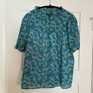 J. Crew Floral Blouse Short Sleeve Size M